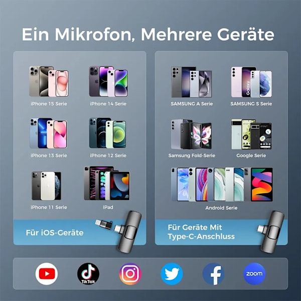 Lavalier-mikrofon, mini-lavalier-mikrofon, trådløs Bluetooth-forbindelse, kompatibel med iPhone/Android-systemer, understøtter videoplatforme som