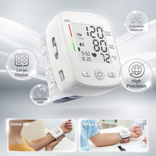 2025 Senaste Modell Blodtrycksmätare Digital Handleds-BP-maskin Automatisk BP-manschett med 2 Användare 180 Minnen Röst Stor LCD-skärm Ad