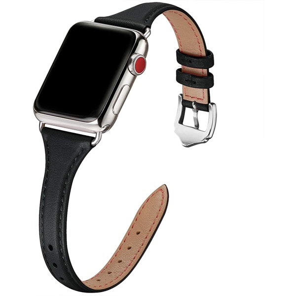 Läderband Kompatibla med Apple Watch Band 38mm 40mm Black/Silver 38mm 40mm 41mm