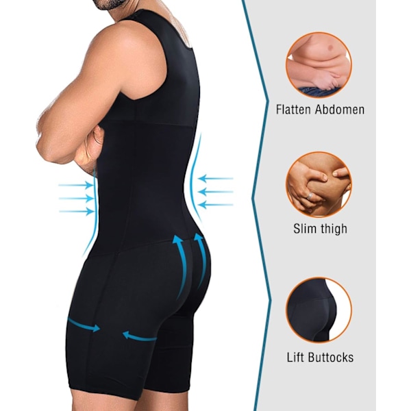 2025 Senaste Modell Herr Shapewear Bodysuit Helkroppsformare Kompression Slimming Kostym Andningsbar Svart (Hake & Ögla) 4X-Large
