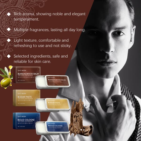Solid parfume til mænd (cedertræ) - Bærbar solid parfume, langvarig duft, forfriskende og ikke-klæbrig.
