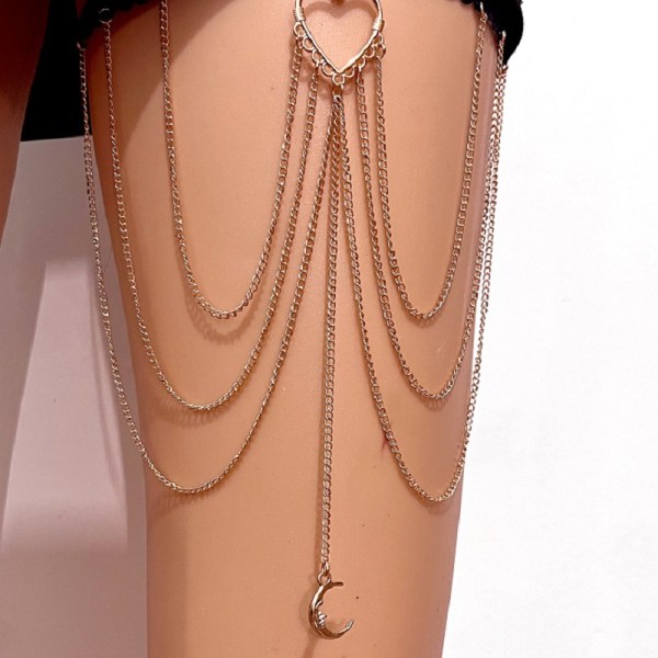 Sexig Beach Love Moon Leg Chain Metal Body Chain Multi Layer golden