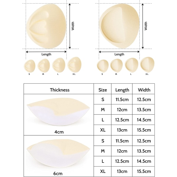 Supertjocka BH-kuddar Inlägger avtagbara bröstförstärkare Beige-6cm S