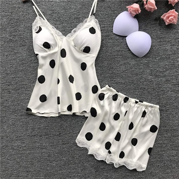 2025 Senaste Modell Sidenunderkläder Dam S-XL Spets Camisole Sexigt Set Satin Pyjamas Underkläder Shorts Röda Underkläder för Kvinnor (Vit. X