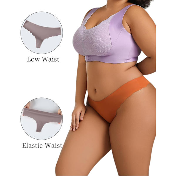 2025 Senaste Modell 6-pack Dam Plus Size Sömlösa Stringtrosor, Andningsbara Stretch No Show Underkläder, Sexiga Osynliga Vågkant Trosor 4