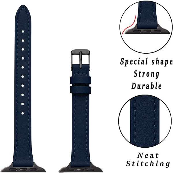 Smala läderband som är kompatibla med Apple Watch Band 38 mm Navy with Black 38mm/40mm/41mm