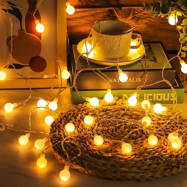 -globelyskæde, USB-drevet, 10 meter, 80 varmhvide LED'er, permanent lys