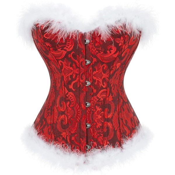 Plus size korsett, blommig plisserad trim för kvinnor, överbyst midja Christmas Black Red M