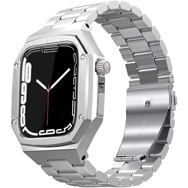 Strap+ Case för Apple Watch Band 45mm 44mm Metall Metal Silver 44MM