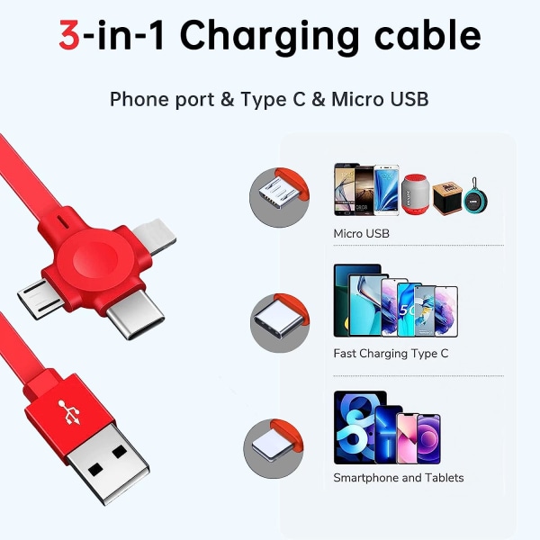 Enkel Drag Tre-i-ett Laddningskabel. 3 i 1