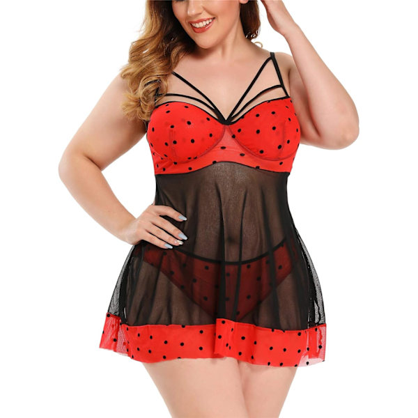 2025 Senaste Modell Dam Plus Size Chemise Sexig Axelband Underkläder Spetskant Babydoll Sovkläder Set