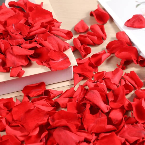 Torkade Äkta Rosblad, Naturliga Konserverade Torkade Blomblad för Bröllopsfest Middagsbordsdekor, Romantisk Kväll (45g, Röd)