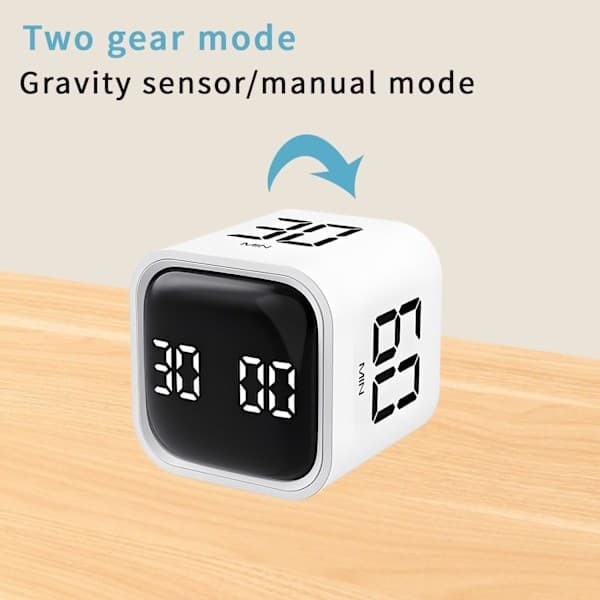 Timer - Vækkeur - Pomodoro Terning - Fokus Timer Terning - Digital Nedtællingstimer til Arbejde & Studie - USB-C Genopladelig - Tyngdekraftssensor - Tidsstyring