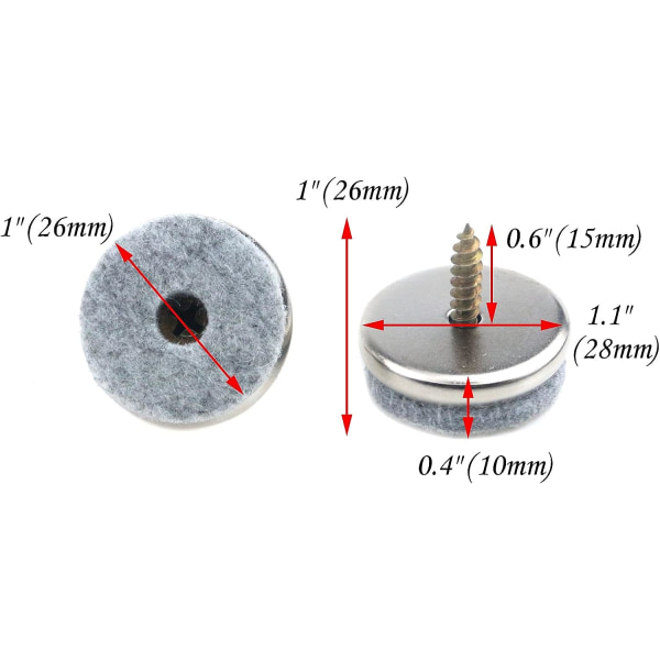 24-pack 28 mm/1,1-tums påskruvade möbelfiltkuddar Trämöbler