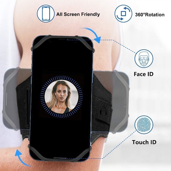 2025 Senaste Modell Löpararmband 360° Roterbart för iPhone 16/15/14/13/Pro Max/Pro/Mini/12/11/SE/Xs/XR/X/8/7/Plus, Passar Alla 4-6 tum.