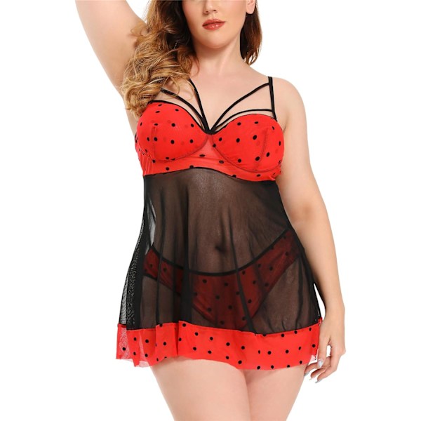 2025 Senaste Modell Dam Plus Size Chemise Sexig Axelband Underkläder Spetskant Babydoll Sovkläder Set