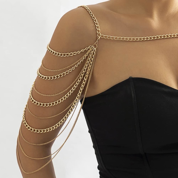 Brud Kvinnor Shiny Statement Tofs Body Chain Smycken Sjal Gold