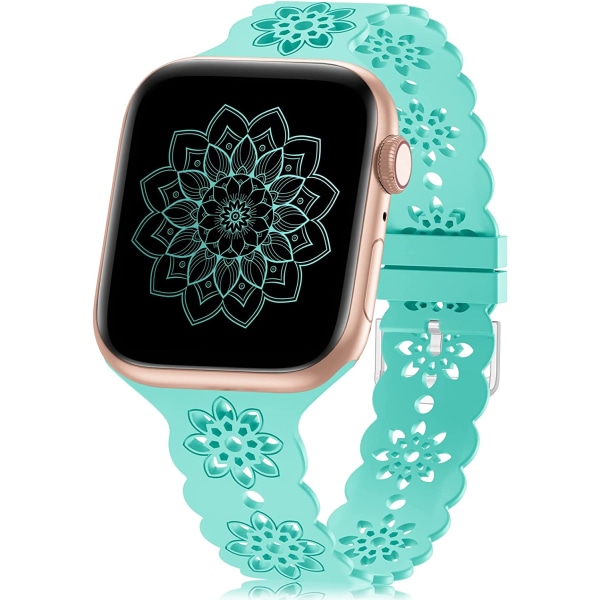 Blommig Silikonarmband Kompatibelt med Apple Watch Band 38mm Tiffany Blue 38mm/40mm/41mm