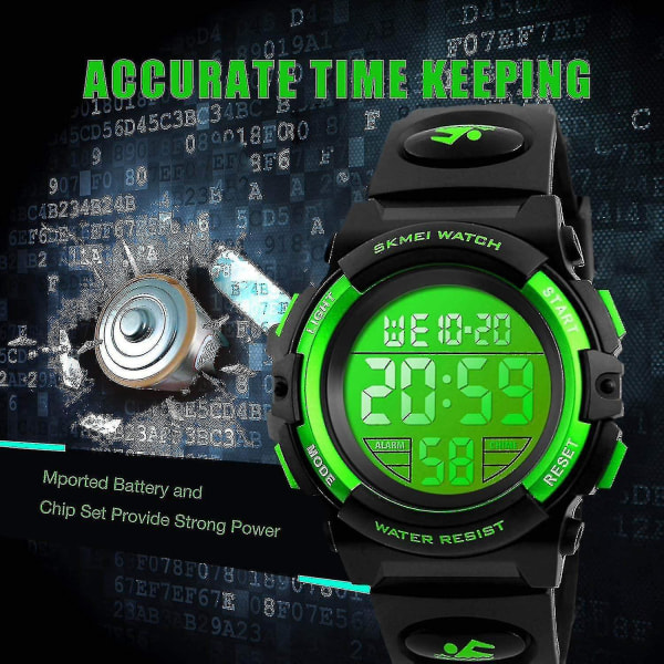 Digital watch för barn för pojkar, flickor, pojke Vattentät Casual Electronic Analog Quartz 7 Colorful LED Watch
