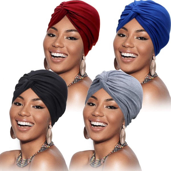 4 stycken turbaner för kvinnor, mjuka, förbundna, trendiga 4PCS 5