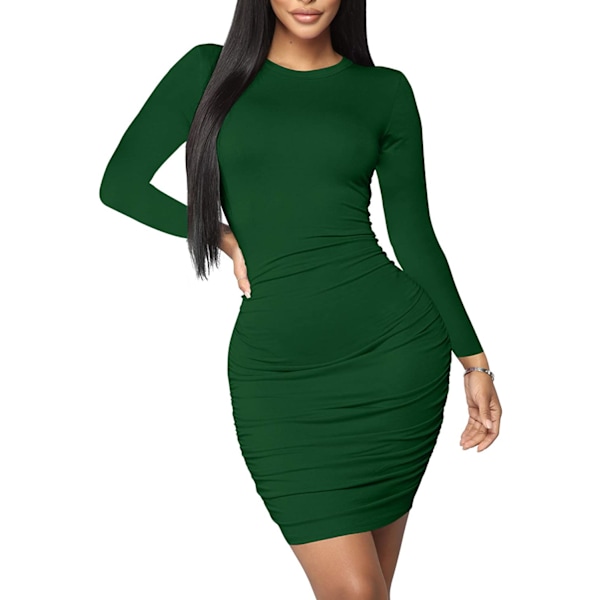 2025 Senaste Modell Dam Sexig Basic Elegant Långärmad Rynkad Bodycon Klubb Party Mini Klänning