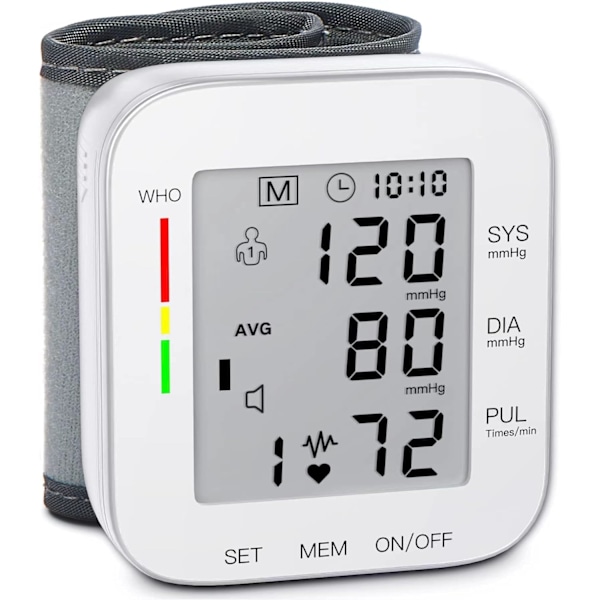 2025 Senaste Modell Blodtrycksmätare för Handleden Stor LCD-Skärm BP-Maskin Justerbar Manschett 13,5-19,5 cm Automatisk 99x2 Uppsättningar Minne