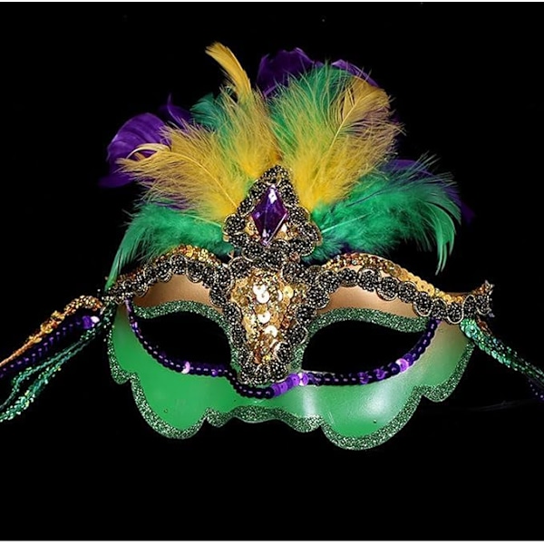 2025 Senaste Modell Mardi Gras Paljettfjädrar Mask Maskeradmasker för Venetiansk Karneval Kvinnor (Stil C)
