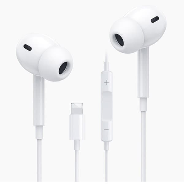 Kablede iPhone-øretelefoner, Lightning-stik, in-ear-design, med mikrofon, Bluetooth-kompatible, hvide.