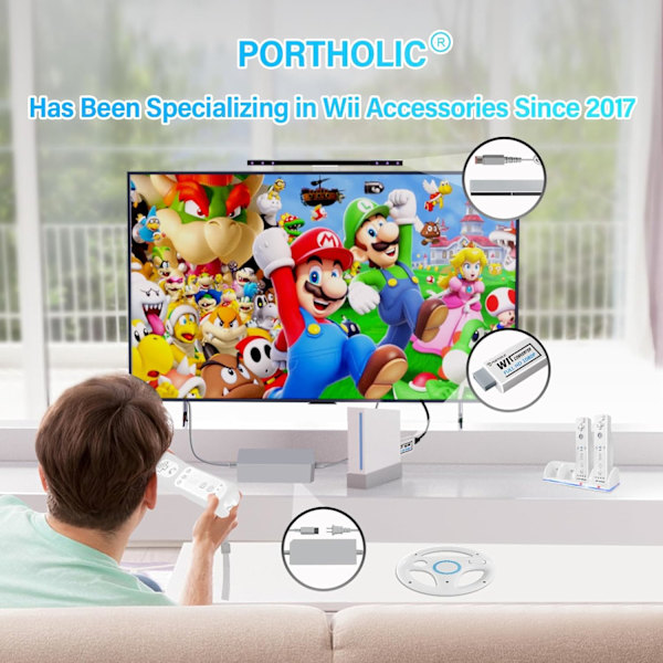 Högkvalitativt, helt nytt 4-i-1 Wii Ersättningskablar Set, Wii AC Strömadapter + Wii till HDMI Konverterare + Trådbunden Rörelsesensor Bar a