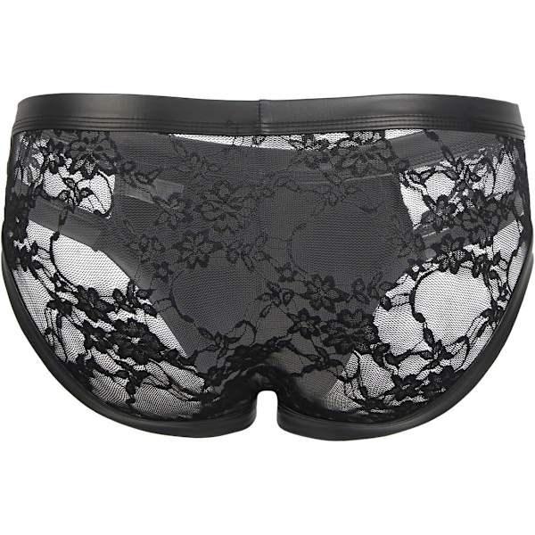 2025 Senaste Modell Herr Spetsunderkläder Sexig Stringtrosa G-String Låg Midja PU Konstläder Påse Trunkar Mjuka Jockstrap Trosor Kalsonger Svart L