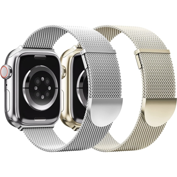 2-pack metalliskt magnetiskt armband kompatibelt med Apple Watch Silver/Champagne 38/40/41 mm