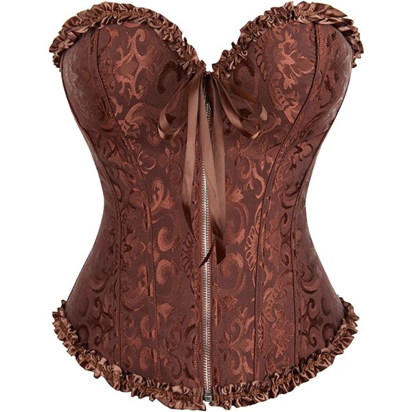 Kvinnors snörning benad överbyst korsett Bustier underkläder Brown L