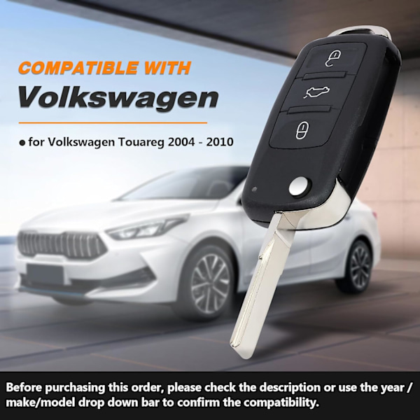 Fällbar Nyckel Fjärrkontroll Ersättning Nyckellös Startsystem för Volkswagen Touareg 2004 2005 2006 2007 2008 2009 2010 KR55WK45022 3D0 95