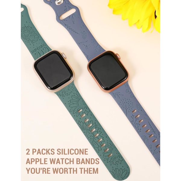 2-pack Blommiga Graverade Armband Kompatibla med Apple Watch Band 41 mm