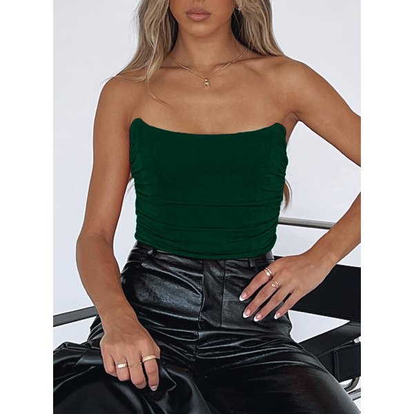 Kvinnors axelbandslös push up korsett crop top bandeau Darkgreen L