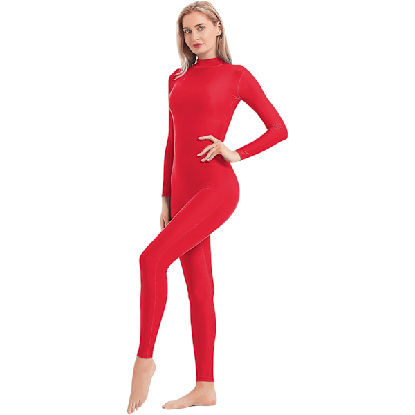 2025 Senaste Modell Vuxen Höghalsad Dragkedja Heldräkt Unitard Helkropps Leotard Bodycon Jumpsuit för Kvinnor Röd Medium