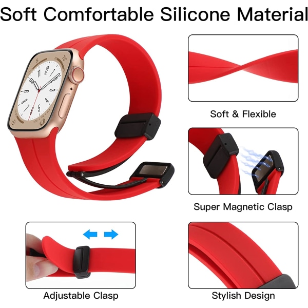 Silikon sportband kompatibelt med Apple Watch 38mm 40mm Red 42mm/44mm/45mm/49mm