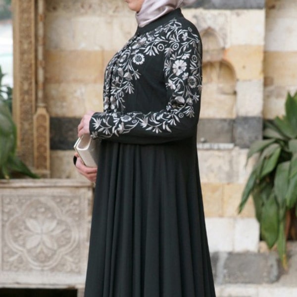 Muslimsk långärmad kjol för kvinnor med printed grey