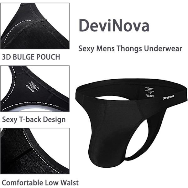 2025 Senaste Modell Herr Tanga Underkläder, Sexiga Herr Jock Strap G-string Kalsonger T Back Underkläder, 94% Bambufiber, M L XL XXL Svart/3pack M