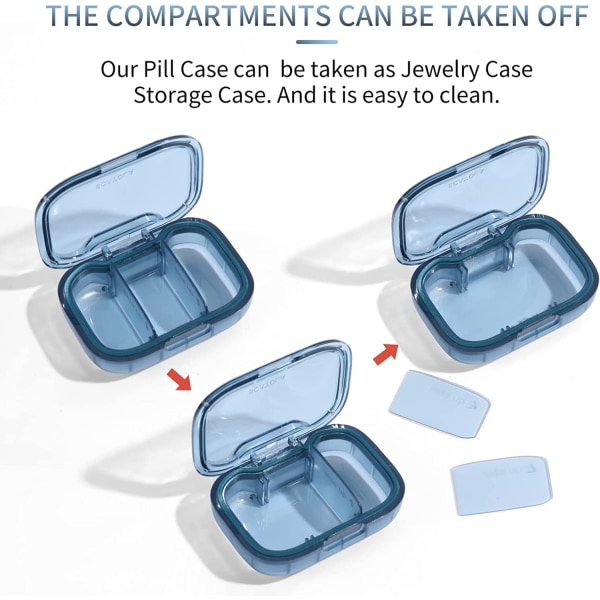 3-fack Piller Box, Fuktsäkert Pill Case, Resor 3 Compartments