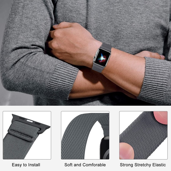 Stretchade Nylon Solo Loop-band Kompatibla med Apple Watch Deep Gray 38/40/41mm M