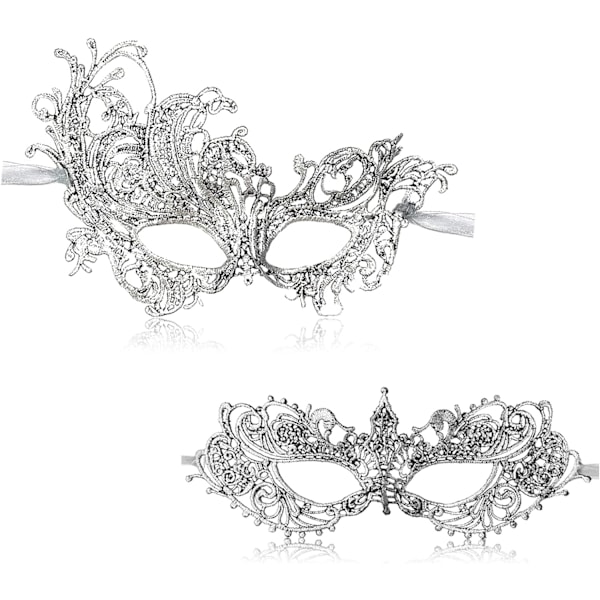 2025 Senaste Modell 2st Maskeradmask för Kvinnor Venetiansk Karneval Mardi Gras Spetsmasker För Kvinnor & Par Halloween Party Deco