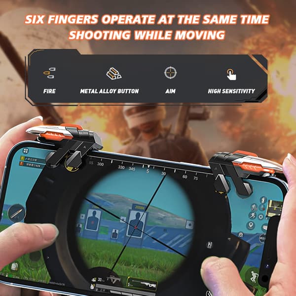 2025 Seneste Model til Mobil Gaming Trigger, Seks-Finger Forbindelse Spilcontroller til iPhone & Android Telefoner, Mekanisk Sort Design Spil