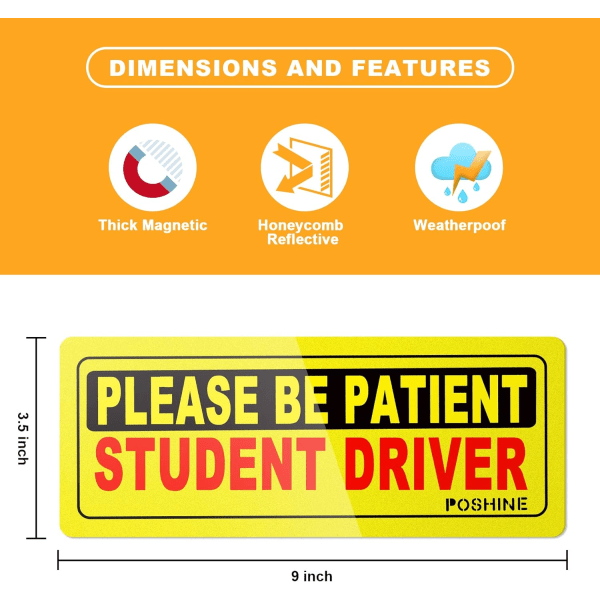 Reflekterande magnet för elevförare - Set med 3 magnetiska stötfångardekaler för nya förare