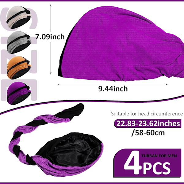 4 stycken turbaner för män Twist huvudband för män Stretch 4PCS 14