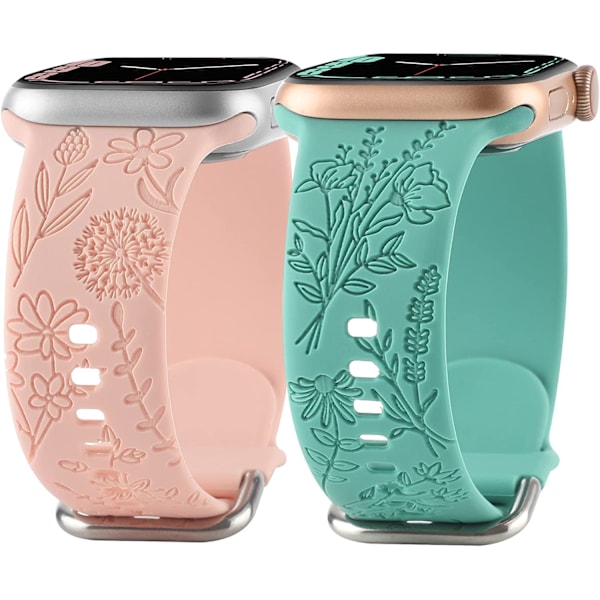 Blommig Graverad Silikonarmband Kompatibel med Apple Watch Pink Cactus 38/40/41mm