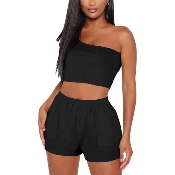2025 Senaste Modell Sommar Träningsset Tvådelade Outfits för Kvinnor. Sexiga Ärmlösa Crop Tops och Lösa Shorts Casual Träningsdräkter
