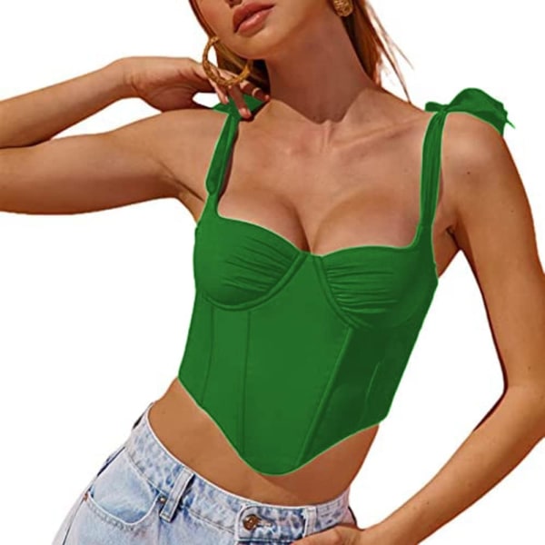 Kvinnors sexiga korsett crop top knyta upp axel asymmetrisk Green M