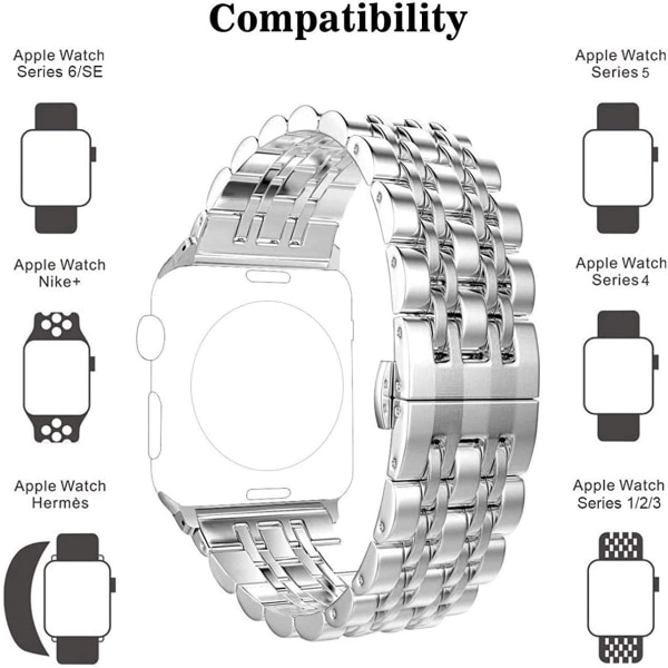 Ersättning för Apple Watch-armband 38mm 40mm 42mm 44mm 7 blades Silver 38mm/40mm/41mm