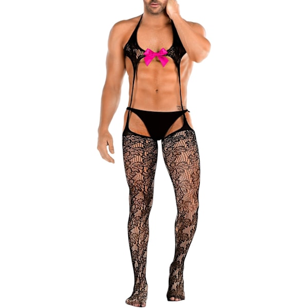 2025 Senaste Modell Herr Sexiga Underkläder, Satinrosett, Fisknätsunderkläder, Gåva Till Honom Svart&stark Rosa Rosett One Size